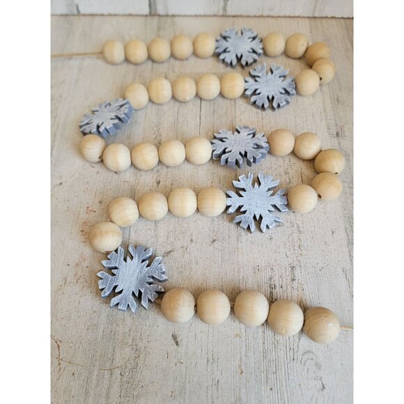 Wooden snowflake Garland home decor hanging Xmas figure Gray - Picture 2 of 11